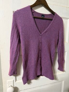 GAP Purple Wool Angora Cashmere Blend V-Neck Cardigan Sweater Y2K Small